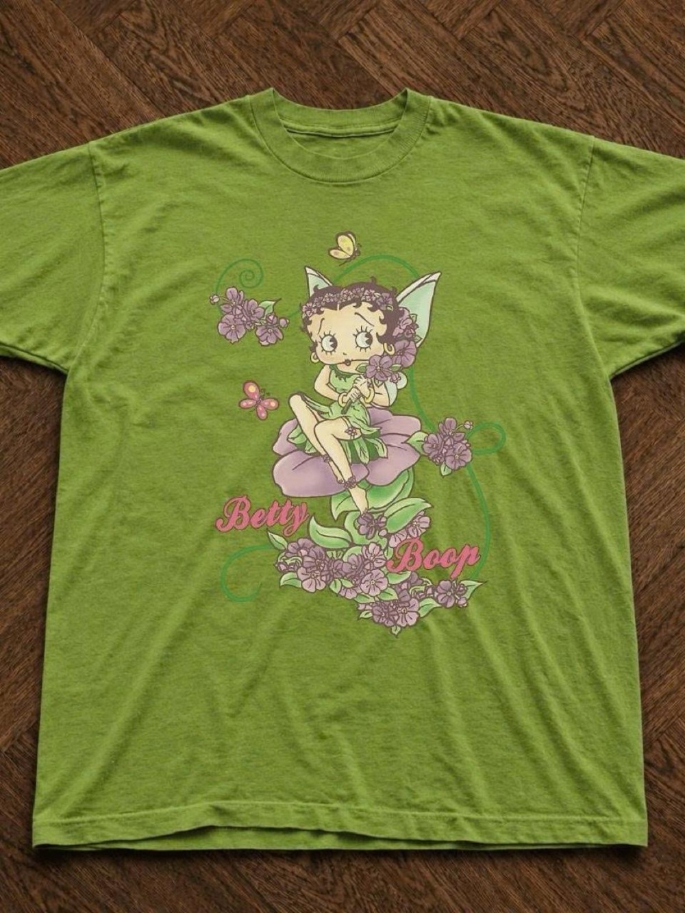 Betty Boop Lime Green Fairy Graphic Tee with Pink Accents